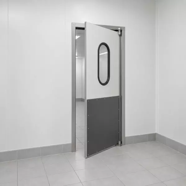 Жесткая маятниковая распашная дверь одностворчатая из сэндвич панелей 260*100